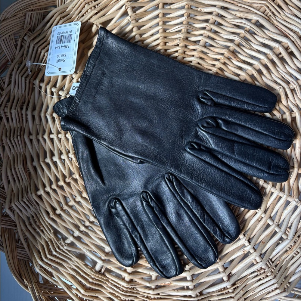 New - Black Leather Gloves with Elastic Wrist